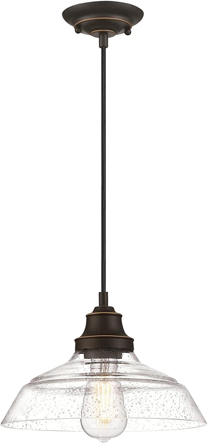 Westinghouse Lighting 6116600 Iron Hill Vintage-Style One-Light Indoor Pendant Light, Oil Rubbed Bronze Finish with Highlights, Clear Seeded Glass
