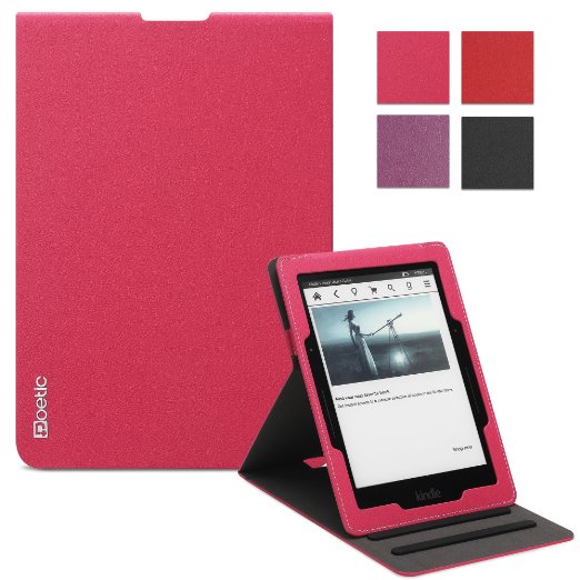 Kindle Voyage Case - Poetic Kindle Voyage Case [Sophistication Series] - [Lightweight] [Vertical Viewing Stand] PU Leather Flip Cover Case for Amazon Kindle Voyage Magenta (3 Year Manufacturer Warranty From Poetic)