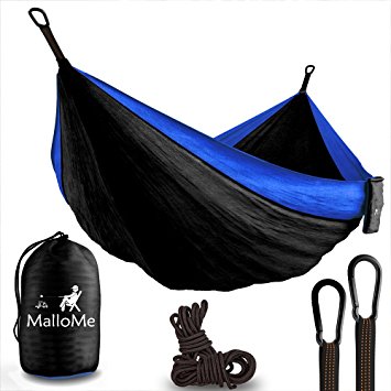 XL Double Parachute Camping Hammock - Tree Portable with Max 1000 lbs Breaking Capacity - Lightweight Carabiners and Ropes Included For Backpacking, Camping, Hiking, Travel, Beach, Yard, 125" x 79"