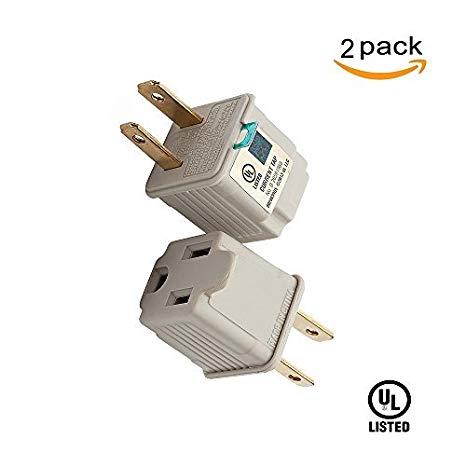 TENINYU Grounded Adapter 3-Prong to 2-Prong Outlet Converter (2 Pack) - 3 Pin to 2 Pin Plug Socket Adapter Extension for Electrical Cord, Household, Workshops, Industrial, Machinery-White