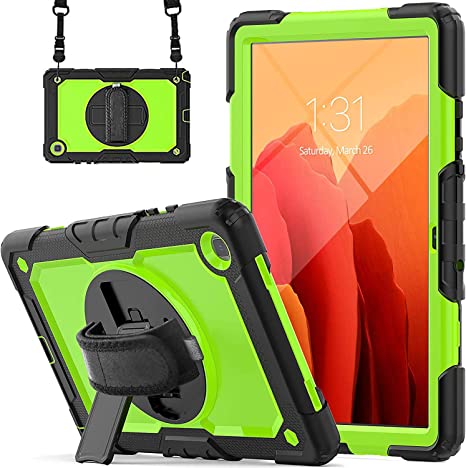 Samsung Galaxy Tab A7 Kids Case 2020 SM-T500/T505/T507 with Screen Protector | Blosomeet Full Body Shockproof Cover for Samsung Tab A7 10.4 w/ S Pen Holder Stand Hand Strap Shoulder Strap | Green