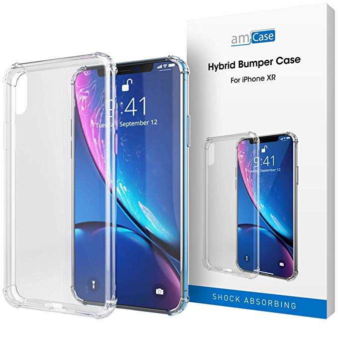 amCase Crystal Clear Case for iPhone XR (6.1") Slim Rigid PC Back, TPU Gel Bumper Premium Protection Case for iPhone XR (6.1") 2018
