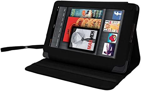 CrazyOnDigital Stand Leather Case Cover with Screen Protector For Amazon Kindle Fire Tablet (Black) [Doesn't fit Kindle Fire HD]