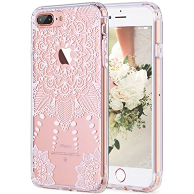 iPhone 7 Plus Case,LUHOURI White Henna Mandala Case,Clear Crystal Panel With TPU Bumper Protective Back Phone Case for Apple iPhone 7 Plus 5.5inch , H-01