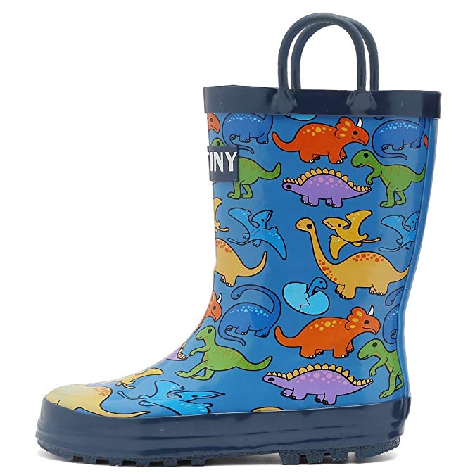 Kids Rain Boots Durable Rubber Printed Girls and Boys Waterproof Shoes with Easy on Handles for Toddlers