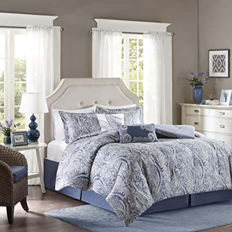 Harbor House Cozy 100% Cotton Comforter Set-Classic Modern Design All Season Down Alternative Casual Bedding, Matching Shams, King(110"x96"), Stella, Paisley Blue