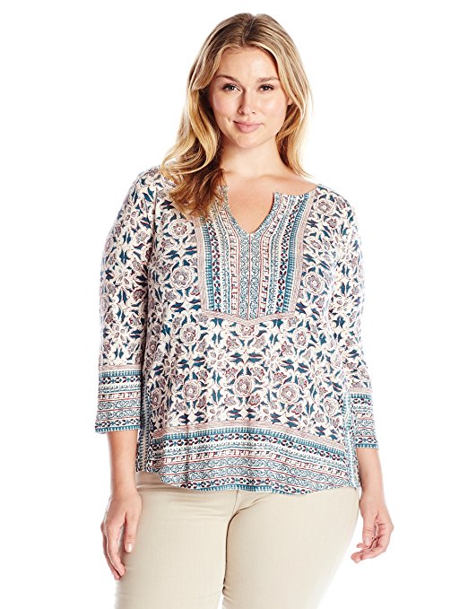 Lucky Brand Women's Plus Size Block Floral Top