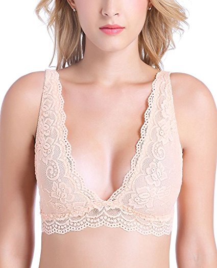 InsBuy Women's Unlined Wirefree V Neck Lace Bra