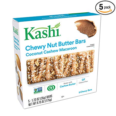 Kashi, Chewy Nut Butter Bars, Coconut Cashew Macaroon, Vegan, Gluten Free, Non-GMO Project Verified, 6.15 oz (5 Count)