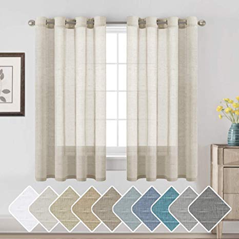 H.VERSAILTEX Decorative Home Fashion Linen Sheer Curtains Light Filtering Solid Drapes for Window, 1 Pair Natural Open Weave Linen Curtains Sheer Grommet Top (Set of 2, 52 by 63Inch, Natural)