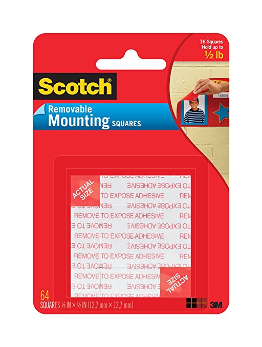 Scotch Foam Mounting Removable Squares, 1/2 x 1/2 Inch, 64 Squares (108-SML)