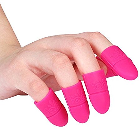 Wearable Nail Soakers Pad Holder, UV Gel Polish Remover Caps Tips, Acrylic Off or Nail Art Removal Tools. 10 Pieces Fingers, Reusable Silicone, HOT PINK