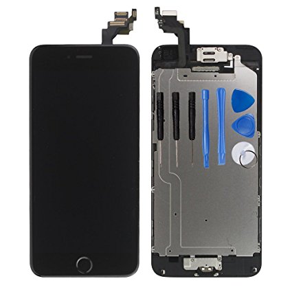 Ayake LCD Screen for iPhone 6 Black Full Display Assembly Digitizer Touchscreen Replacement with Front Facing Camera, Speaker and Home Button Pre-Assembled (All Required Tools Included)
