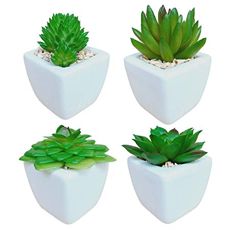 Artificial Succulent Plants Potted in Ceramic Pots for Home Décor and Office, Mini Fake Succulents Artificial Plants, Set of 4