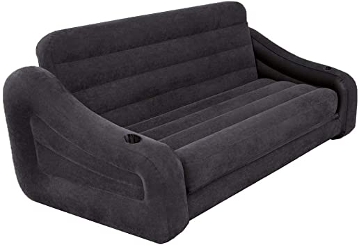 Intex Inflatable Queen Size Pull Out Air Futon Sofa Couch Sleep Away Mattress Bed, Dark Gray