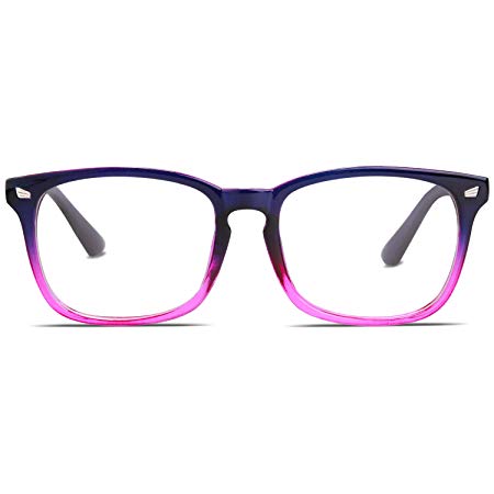 SOJOS Blue Light Blocking Glasses Square Eyeglasses Frame Anti Blue Ray Computer Game Glasses for Women Men Crazy Work (C3 Blue and Purple Frame/Anti-Blue Light Lens, Middle)