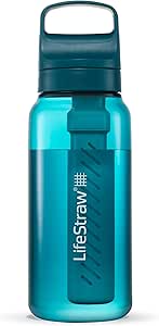 LifeStraw Go Series – Gourde filtrante sans BPA 1l pour les voyages et l’usage quotidien. Élimine les bactéries, les parasites et les microplastiques. Améliore le Goût, Laguna Teal (bleu pétrole)