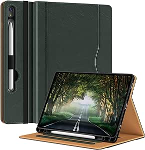 OKP Case for Samsung Galaxy Tab S9 Plus 12.4 inch 2023, [Multi-Angle] Stand/Pocket/Pencil Holder/Auto Wake/Sleep, PU Leather Case for Tab S9  Plus (DarkGreen)