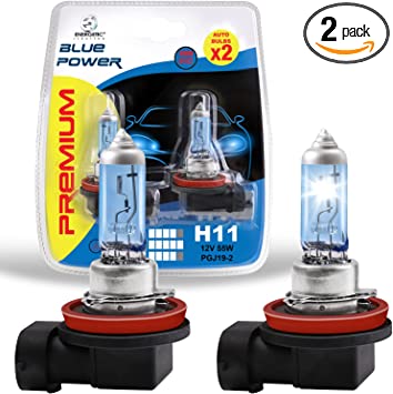 H11 Halogen Car Headlight Bulb, 5000K Super White Light, PGJ19-2 12V/55W 2000 Lumens 1200 Hours, IP67, 2 Pack, 2Yr Warranty