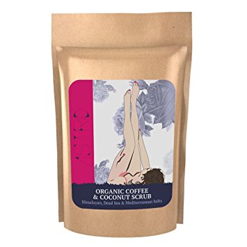 (16 Oz) Organic Coffee & Coconut Body Scrub. Best Anti-Cellulite & Stretch Mark Treatment. Made with Himalayan Salt, Dead Sea Salt & Sugar - 100% Natural