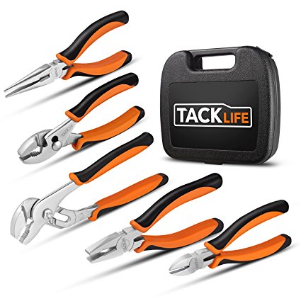 Tacklife 5 Piece Pliers Set, High-Density Chrome Plated Finish and High Shear Force, Suitable for Multiple Thread Screwing, Portable Carrying Case Included, HPS1A