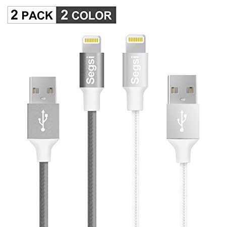 [2-Pack] Segsi 8 Pin 1m/3.3ft Lightning to USB Cable with TPE Braided Jacket Charging Cable for iPhone 7/7 Plus/6S/6S Plus/6/6S Plus/5/5S/5C/SE,iPad Air/mini,iPod Nano 7 (white   black)