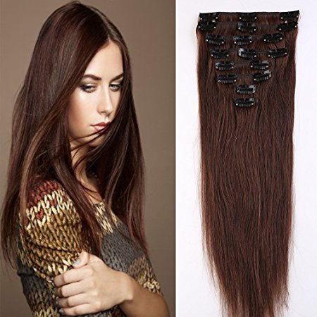 100% Real Remy Clip in Hair Extensions 16-22inch Grade AAAAA Natural Hair Full Head Standard Weft 8 Pieces 18 Clips Long Smooth Soft Silky Straight for Women Fashion (18" /18 inch 70g,#4 Medium Brown)