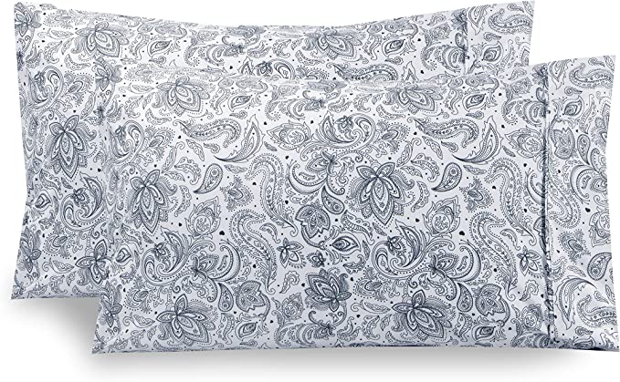 Elegant Comfort Luxury Ultra-Soft 2-Piece Pillowcase Set 1500 Thread Count Egyptian Quality Microfiber Double Brushed-Wrinkle Resistant, King Size, Paisley Pattern Navy Blue