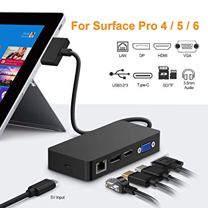 Surface Pro Dock for Surface Pro 4/Pro 5/Pro 6 USB Hub Docking Station with 1xGigabit Ethernet Port, 3X 4K Display Ports, 3xUSB 3.0 Ports,1x Audio Out Port,1x USB C Port, SD/TF(Micro SD) Card Reader