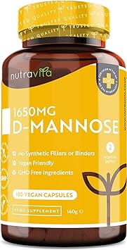 D-Mannose 1650mg High Strength Capsules – 180 Vegan Friendly Capsules (Not Tablets) – 100% Natural Premium D Mannose Supplement