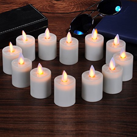 Ry-king 1.5" X 2.6" Dancing Flame Classic Pillar LED Tea Lights Candles - Set of 12