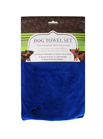 Immaculate Textiles - XL Premium Microfibre Pet Dog Towel Set - 150x80cm & 40x30cm : Super Absorbent - Quick Drying - Extra Soft