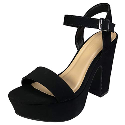 Bamboo Women's One Band Chunky Heel Platform Sandal with Quarter Strap