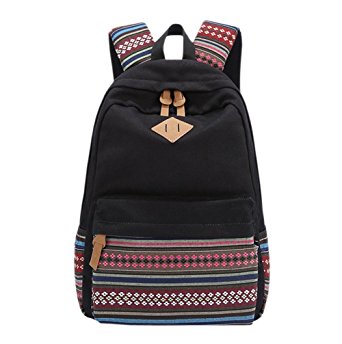 Aonal Unisex Fashionable School Canvas Zip Bohemia Boho Style Backpack