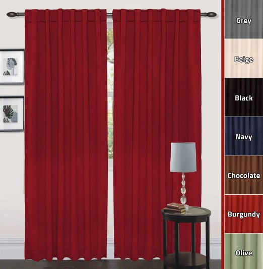 Blackout, Room Darkening Curtains Window Panel Drapes - (Burgundy Color) 2 Panel Set, 52 inch wide by 84 inch long each panel, 7 Back Loops per Panel, 2 Tie Back Included - By Utopia Bedding