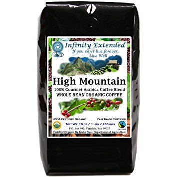 Infinity Extended's High Mountain Blend Gourmet Coffee - 1 lb. Medium Roast - Whole Bean - Fair Trade - USDA Organic
