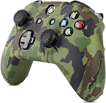 TNP Silicone Gel Controller Skin Set for Xbox One S / Xbox - Soft Rubber Grip Protective Case Cover & Anti-Slip Thumbstick Caps for Microsoft Xbox One S / Xbox Wireless Gaming Gamepad (Camo Green)