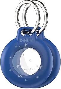 Belkin Waterproof Apple AirTag Secure Holder with Key Ring, Durable Scratch-Resistant AirTag Case, Protective AirTag Keychain Accessory for Keys, Pets, Luggage, Backpacks, and More -Blue (2-Pack)