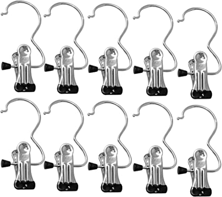 Home-X 10 Pcs Laundry Hanging Hooks Boot Hanging Hold Chrome Clips, Portable Stainless Steel Boot Hangers Hanging Clothes Pins for Closet Travel Home