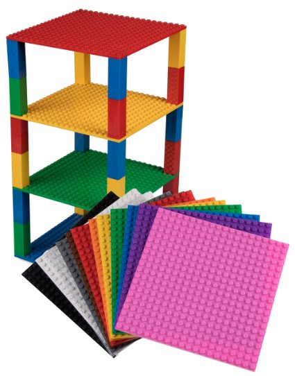 Premium Rainbow Stackable Base Plates - 12 Pack 6" x 6" Baseplate Bundle with 120 Rainbow Bonus Building Bricks (LEGO Compatible) - Tower Construction