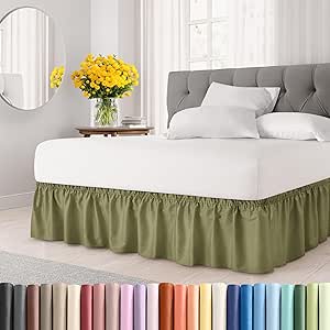 Wrap Around Dust Ruffle Bed Skirt – Sage Green - Made for Full Size Beds with 21 in. Drop – Easy Fit Elastic Strap - Pleated Bedskirt with Brushed Fabric - Wrinkle Free, Machine Wash - by CGK Linens