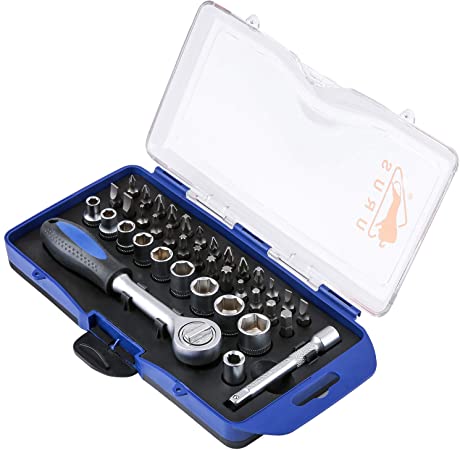 38 Pieces Mini Ratcheting Wench Socket Bit Set, Multi Bits for Ratchet Wrench, Screwdriver or Drill, Portable Repair Tool Kit (38 Piece)