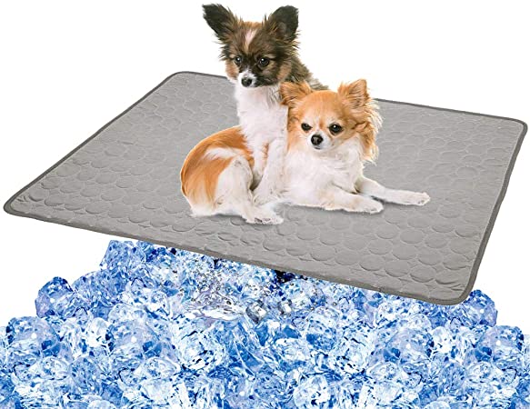 Cooling Mat Pad for Dogs Cats Ice Silk Mat Cooling Blanket Cushion for Kennel/Sofa/Bed/Floor/Car Seats Cooling (L: 28 x 22 inches, Grey)