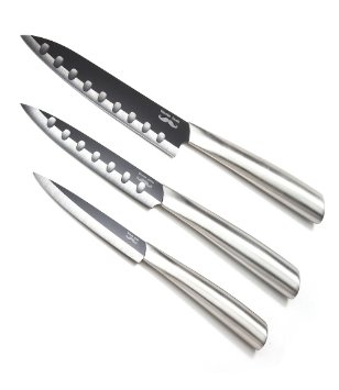Uncle Jack's Ceramic Knife Set, 3 Piece Black Blade with Stainless Steel Ergonomic Handle - 6'' Chef's, 5'' Utility, 3'' Paring