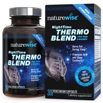 NatureWise Night Time Thermo Blend Burns Fat and Promotes Restful Sleep, Dual-Function Formula, 30 count