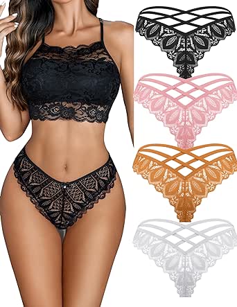 Avidlove Sexy Cheeky Panties for Women Lace Criss Cross Bikini Underwear 1-4 Pack