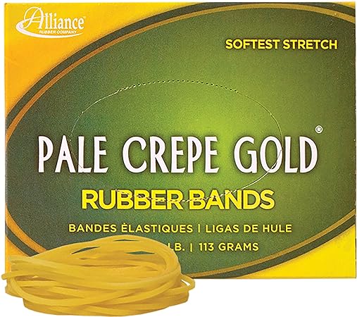 Alliance Rubber 20199 Pale Crepe Gold Rubber Bands Size #19, 1/4 lb Box Contains Approx. 472 Bands (3 1/2" x 1/16", Golden Crepe)