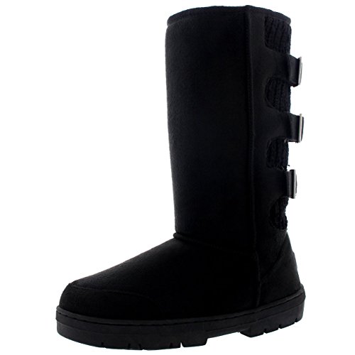 Womens Waterproof Long Winter Shoe Buckle Mid Calf Snow Boots