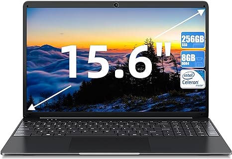 SGIN Laptop 15.6 Inch, 8GB DDR4 256GB SSD, PC Computer with Intel Celeron Quad-Core Processor, IPS FHD Display, 2.4G/5G WIFI, USB3.2 * 2, 7200mAh Battery, Type-C, Laptops with UK keyboard membrane