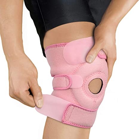 Bracoo Adjustable Compression Knee Support Brace for Men Women - Arthritis Pain, Injury Recovery, Running, Workout, KS10 (Pink)